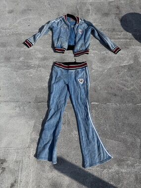 True Religion Light Blue Denim Varsity Jacket & Pants Set